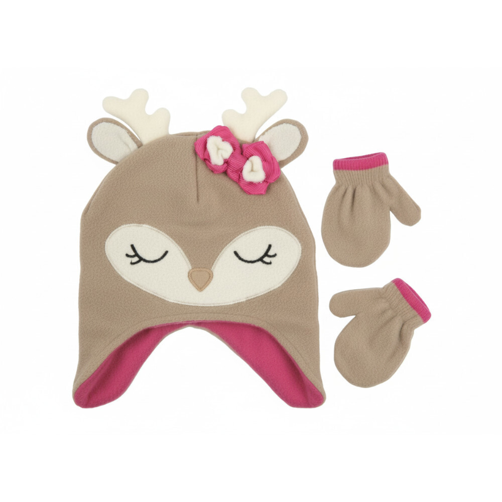 Koala Kids 2-Piece Set Toddler Medium Brown White Beanie Hat & Gloves RED104